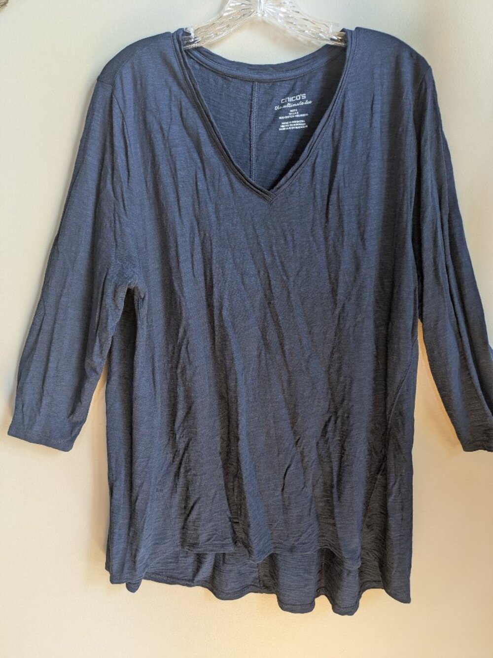 Chicos Navy Blue The Ultimate Tee V-Neck Long Sleeve Tunic Top Size 3 XL #657